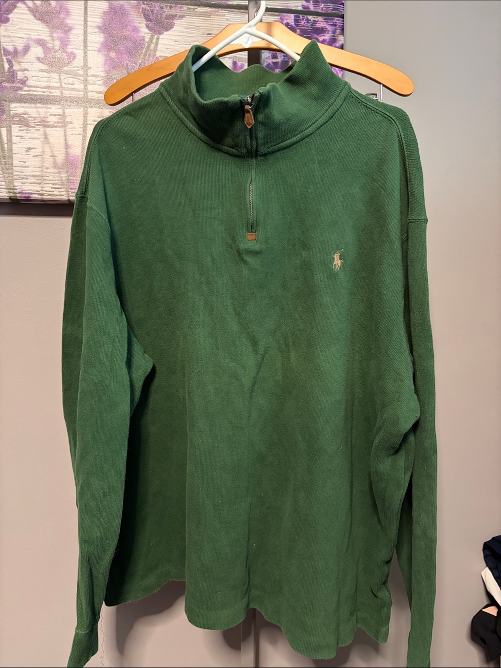 Mens Polo by Ralph Lauren Green 1/4  Zip-Up Sweater Size XXL Good Condition